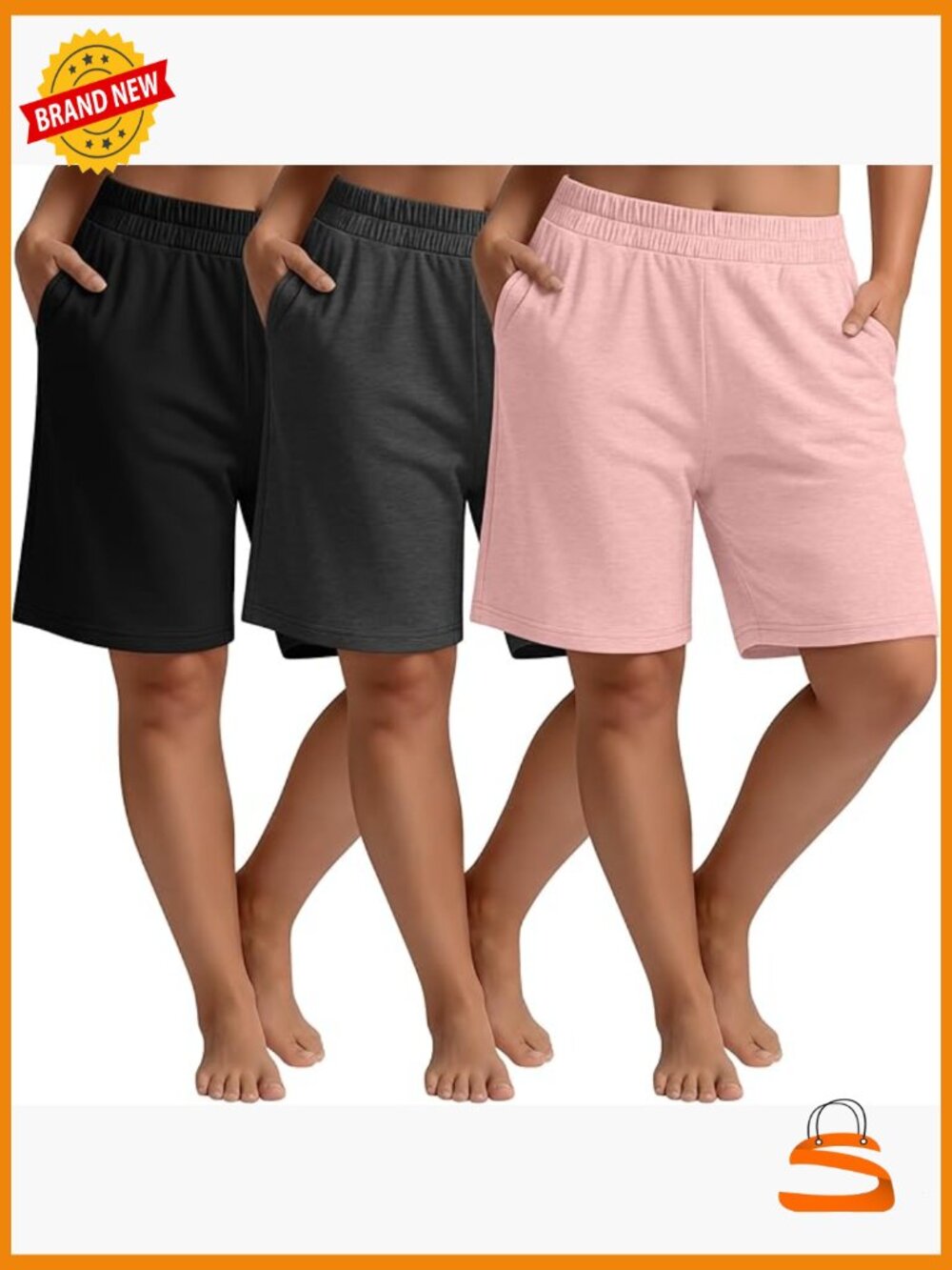 Plus Size Bermuda Shorts 3 Pack High Waisted With Pockets